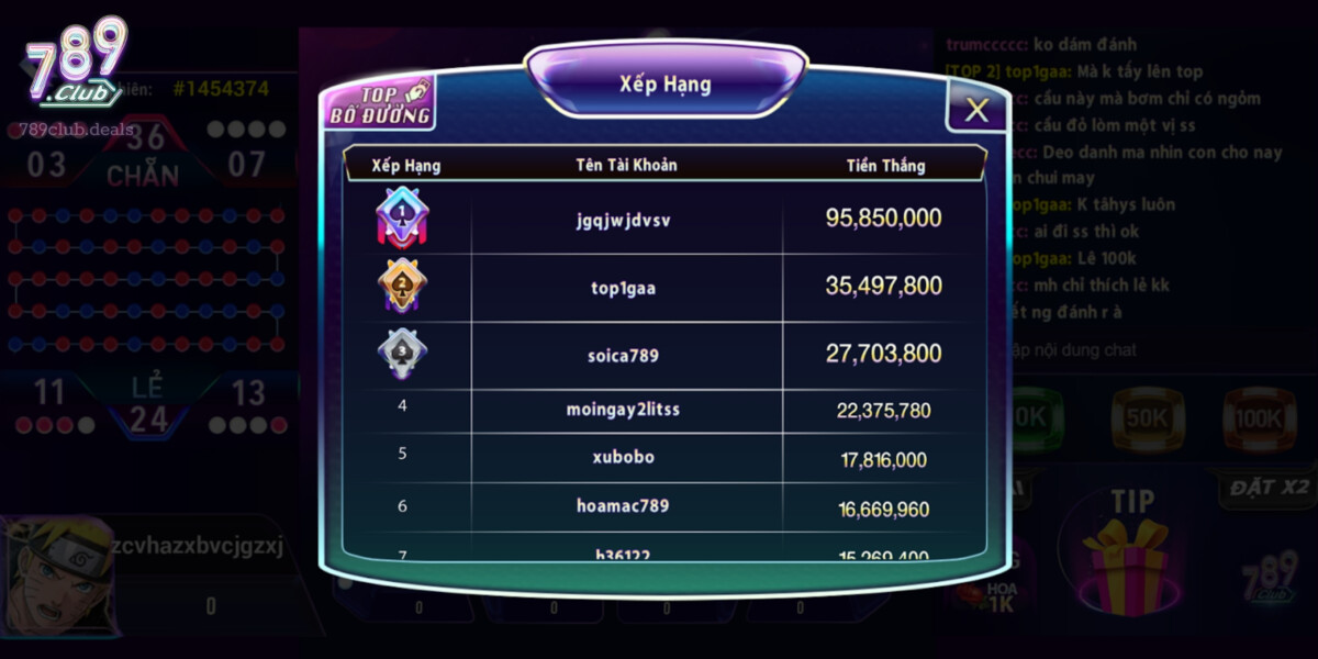 Bảng Xếp Hạng của Xóc Đĩa tại 789Club